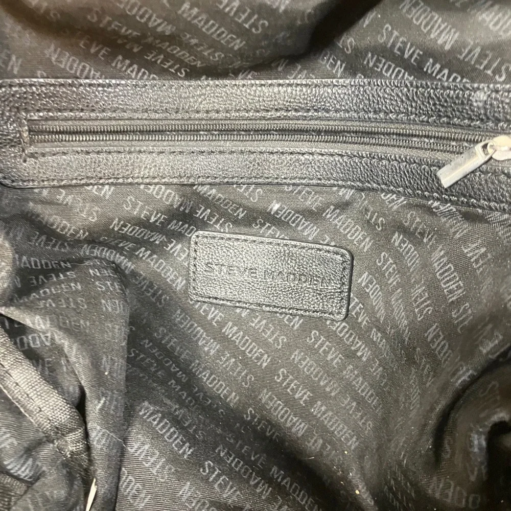 Steve Madden Black Nylon Backpack B-SALLY Logo Straps Silver Hardware Womens EUC